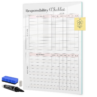 Pizarra borrable de cristal con imanes Lista de responsabilidades para cada mes