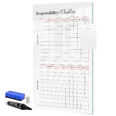 Pizarra borrable de cristal con imanes Lista de responsabilidades para cada mes