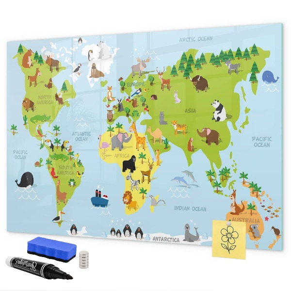 Pizarra borrable de cristal con imanes Mapa interactivo con fotos y notas.