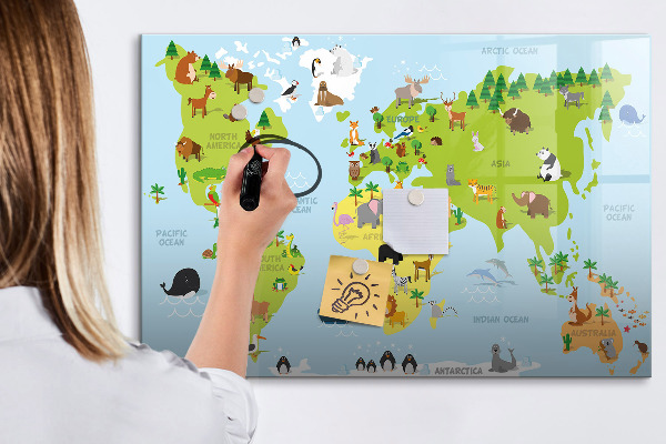 Pizarra borrable de cristal con imanes Mapa interactivo con fotos y notas.