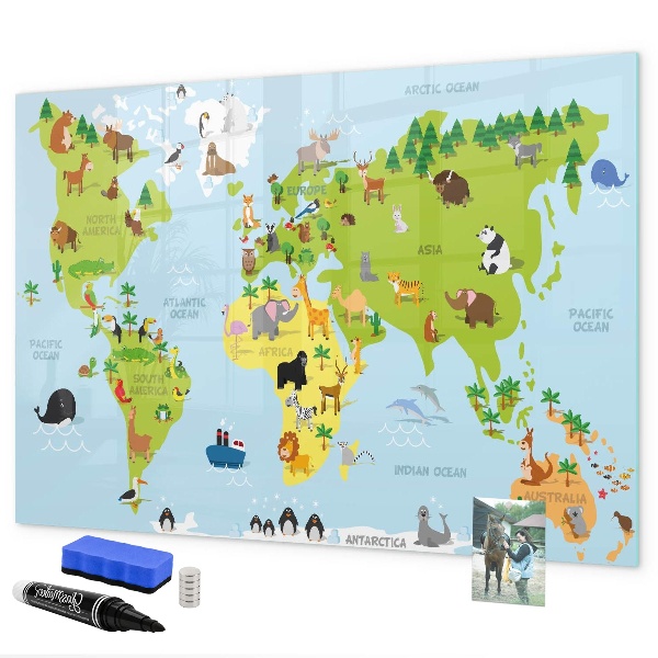 Pizarra borrable de cristal con imanes Mapa interactivo con fotos y notas.