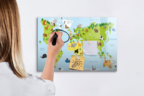Pizarra borrable de cristal con imanes Mapa interactivo con fotos y notas.