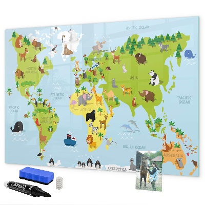 Pizarra borrable de cristal con imanes Mapa interactivo con fotos y notas.