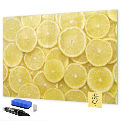 Pizarra magnética de pared con rotulador Motivo de limón con fotos y accesorios