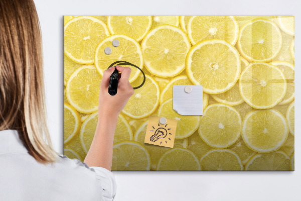 Pizarra magnética de pared con rotulador Motivo de limón con fotos y accesorios