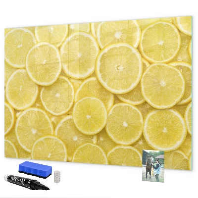 Pizarra magnética de pared con rotulador Motivo de limón con fotos y accesorios