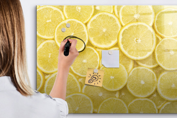 Pizarra magnética de pared con rotulador Motivo de limón con fotos y accesorios