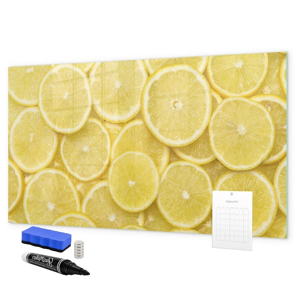 Pizarra magnética de pared con rotulador Motivo de limón con fotos y accesorios