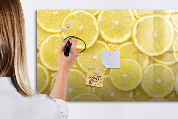 Pizarra magnética de pared con rotulador Motivo de limón con fotos y accesorios