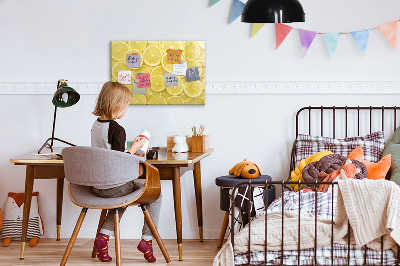 Pizarra magnética de pared con rotulador Motivo de limón con fotos y accesorios