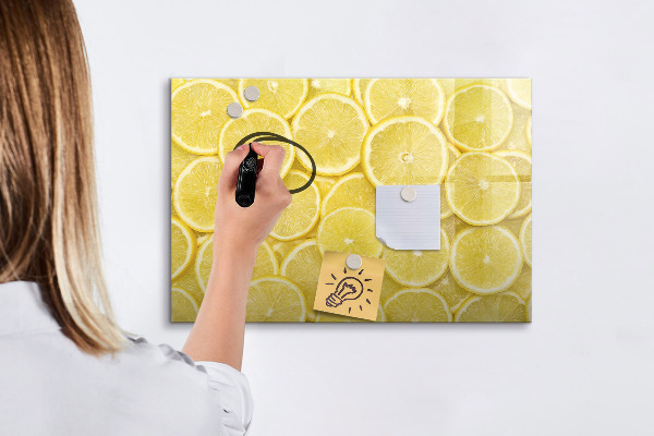 Pizarra magnética de pared con rotulador Motivo de limón con fotos y accesorios
