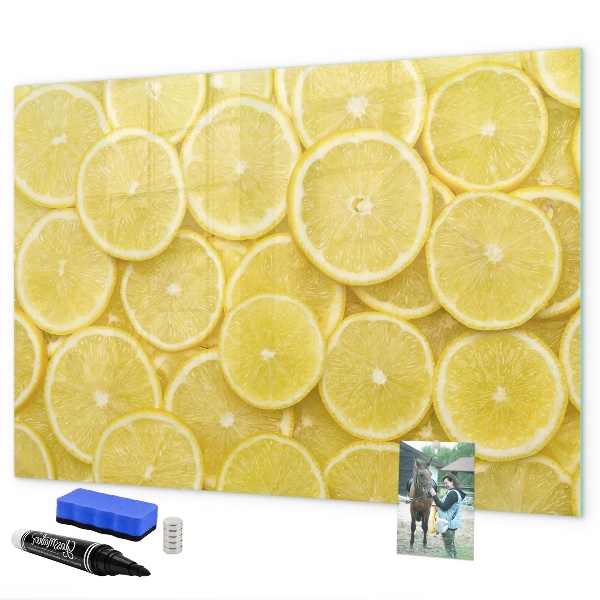 Pizarra magnética de pared con rotulador Motivo de limón con fotos y accesorios
