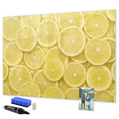 Pizarra magnética de pared con rotulador Motivo de limón con fotos y accesorios
