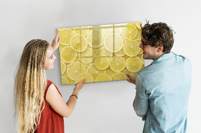 Pizarra magnética de pared con rotulador Motivo de limón con fotos y accesorios