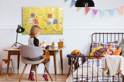 Pizarra magnética de pared con rotulador Motivo de limón con fotos y accesorios