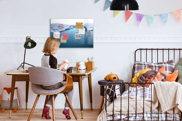 Pizarra magnética de pared con rotulador Fondo acuático con fotos y accesorios.