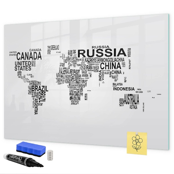 Pizarra magnética de pared con rotulador Mapa del mundo con lugares y fotos