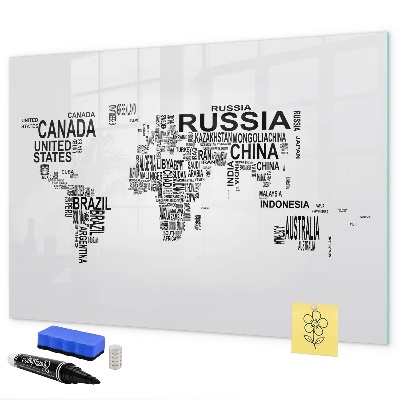 Pizarra magnética de pared con rotulador Mapa del mundo con lugares y fotos