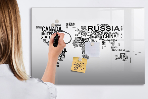 Pizarra magnética de pared con rotulador Mapa del mundo con lugares y fotos