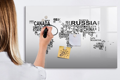 Pizarra magnética de pared con rotulador Mapa del mundo con lugares y fotos