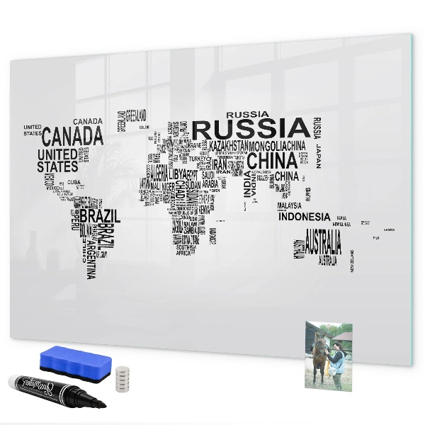 Pizarra magnética de pared con rotulador Mapa del mundo con lugares y fotos