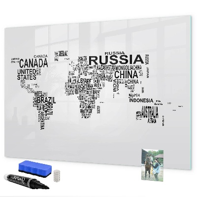 Pizarra magnética de pared con rotulador Mapa del mundo con lugares y fotos