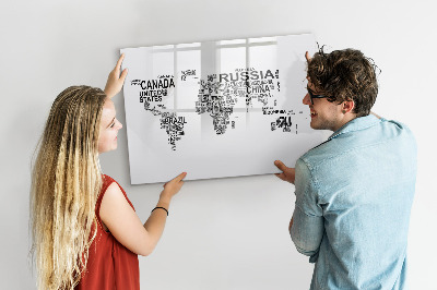 Pizarra magnética de pared con rotulador Mapa del mundo con lugares y fotos