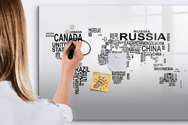 Pizarra magnética de pared con rotulador Mapa del mundo con lugares y fotos