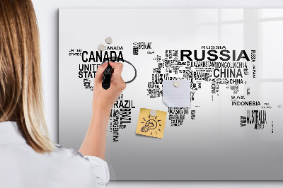 Pizarra magnética de pared con rotulador Mapa del mundo con lugares y fotos
