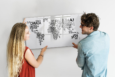 Pizarra magnética de pared con rotulador Mapa del mundo con lugares y fotos