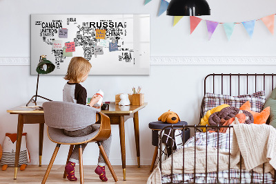 Pizarra magnética de pared con rotulador Mapa del mundo con lugares y fotos