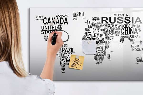 Pizarra magnética de pared con rotulador Mapa del mundo con lugares y fotos