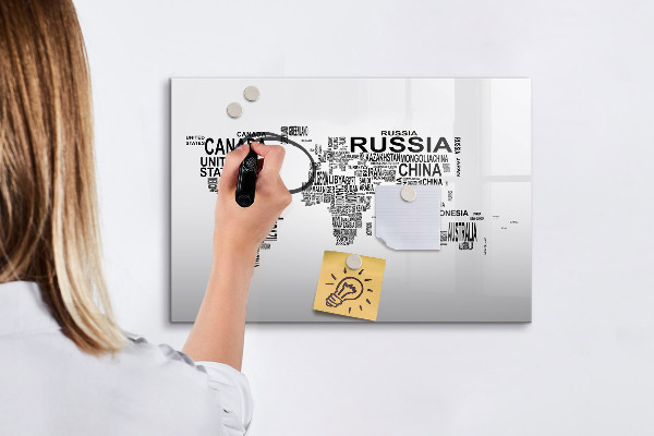 Pizarra magnética de pared con rotulador Mapa del mundo con lugares y fotos
