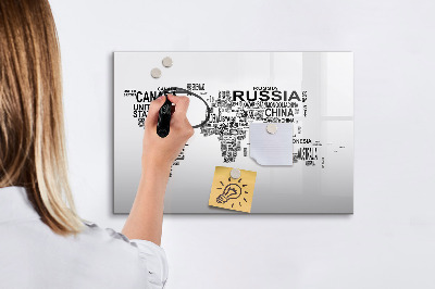 Pizarra magnética de pared con rotulador Mapa del mundo con lugares y fotos