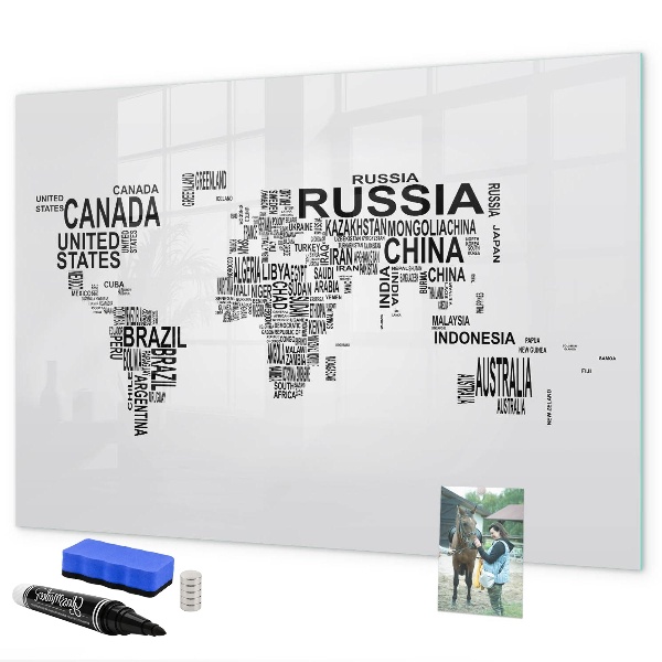 Pizarra magnética de pared con rotulador Mapa del mundo con lugares y fotos