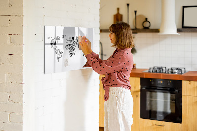 Pizarra magnética de pared con rotulador Mapa del mundo con lugares y fotos