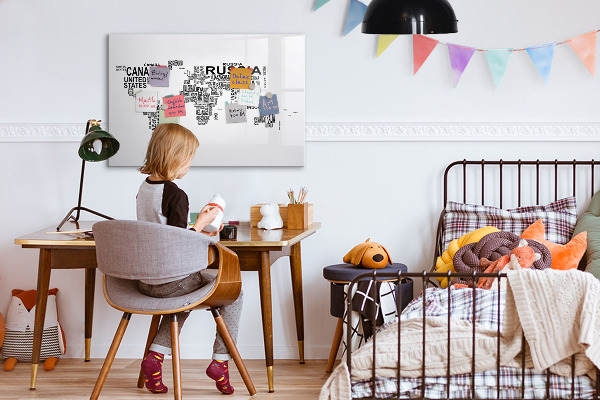 Pizarra magnética de pared con rotulador Mapa del mundo con lugares y fotos