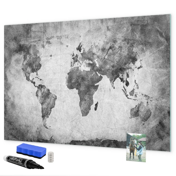 Pizarra borrable de cristal con imanes Mapa del mundo con fotos personales