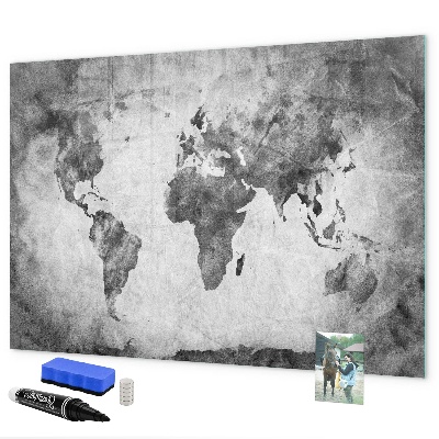 Pizarra borrable de cristal con imanes Mapa del mundo con fotos personales
