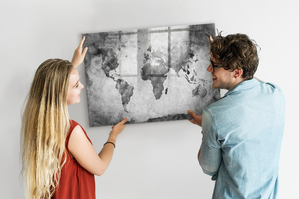 Pizarra borrable de cristal con imanes Mapa del mundo con fotos personales