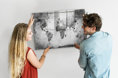 Pizarra borrable de cristal con imanes Mapa del mundo con fotos personales