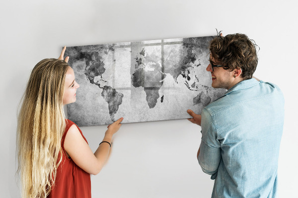 Pizarra borrable de cristal con imanes Mapa del mundo con fotos personales