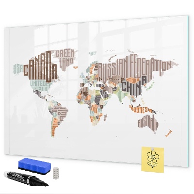 Pizarra magnética de pared con rotulador Mapa del mundo con ubicaciones de fotos