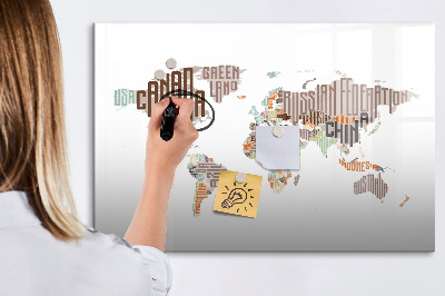Pizarra magnética de pared con rotulador Mapa del mundo con ubicaciones de fotos