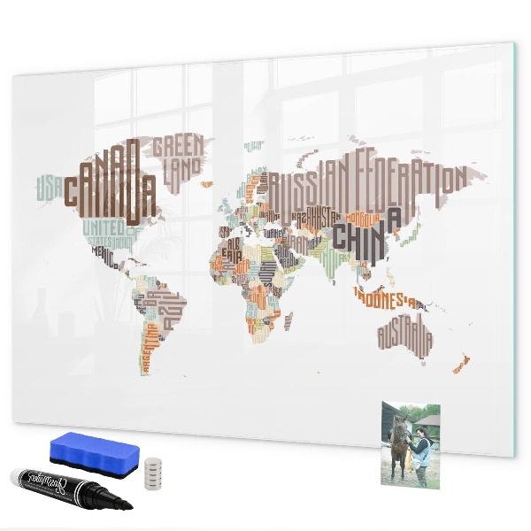 Pizarra magnética de pared con rotulador Mapa del mundo con ubicaciones de fotos