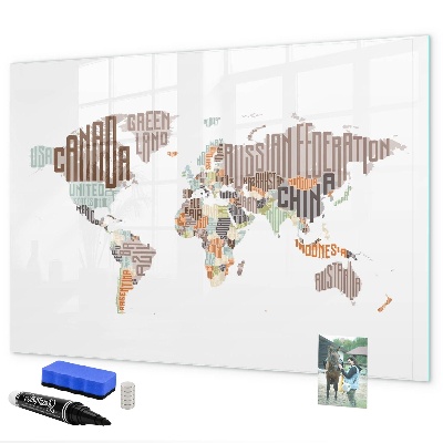 Pizarra magnética de pared con rotulador Mapa del mundo con ubicaciones de fotos