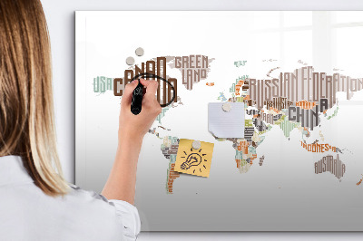 Pizarra magnética de pared con rotulador Mapa del mundo con ubicaciones de fotos
