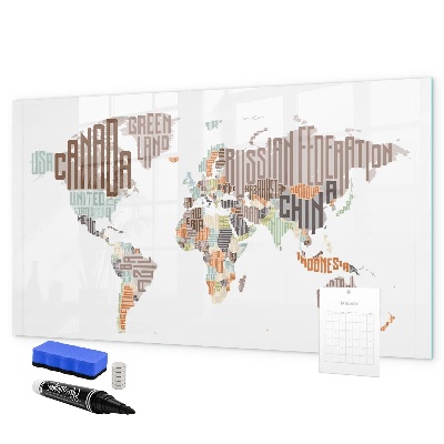 Pizarra magnética de pared con rotulador Mapa del mundo con ubicaciones de fotos
