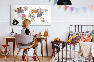 Pizarra magnética de pared con rotulador Mapa del mundo con ubicaciones de fotos