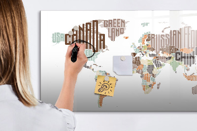 Pizarra magnética de pared con rotulador Mapa del mundo con ubicaciones de fotos